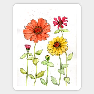 Bright Red, Orange and Yellow Zinnias Sticker